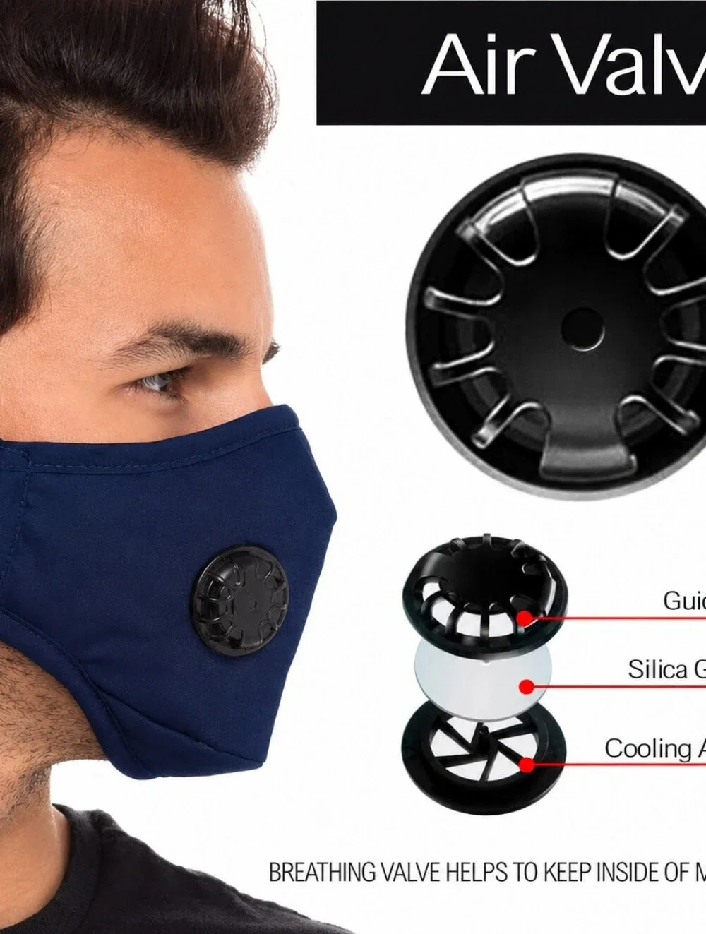😷 Navy Blue PM2.5 Face Mask Air Valve Adjustable + 3 Filters Reusable ✨